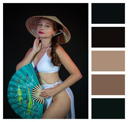 Vietnam Cape Figure Vietnamese Hat Fashion Style Woman Portrait Cone Hat Asia Swimsuit Image